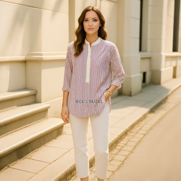 Alex Mill Striped Cotton Popover Tunic Red White Blue Oversized Shirt Size XS - Picture 1 of 10